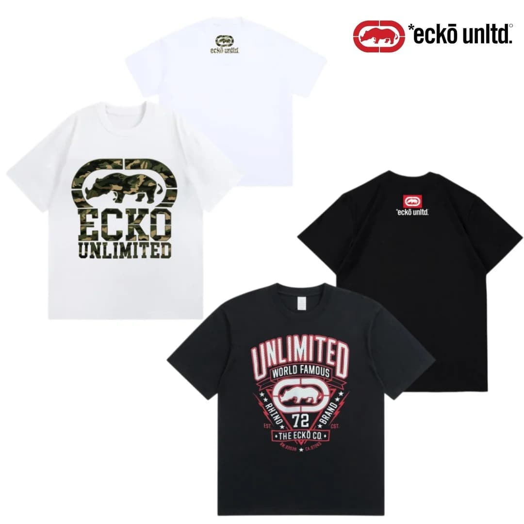 ECKO UNITD 2026 American Trendy New Red Rhino Camouflage Style Logo American Hip Hop Design T-shirt, Men's and Women's Street Fa