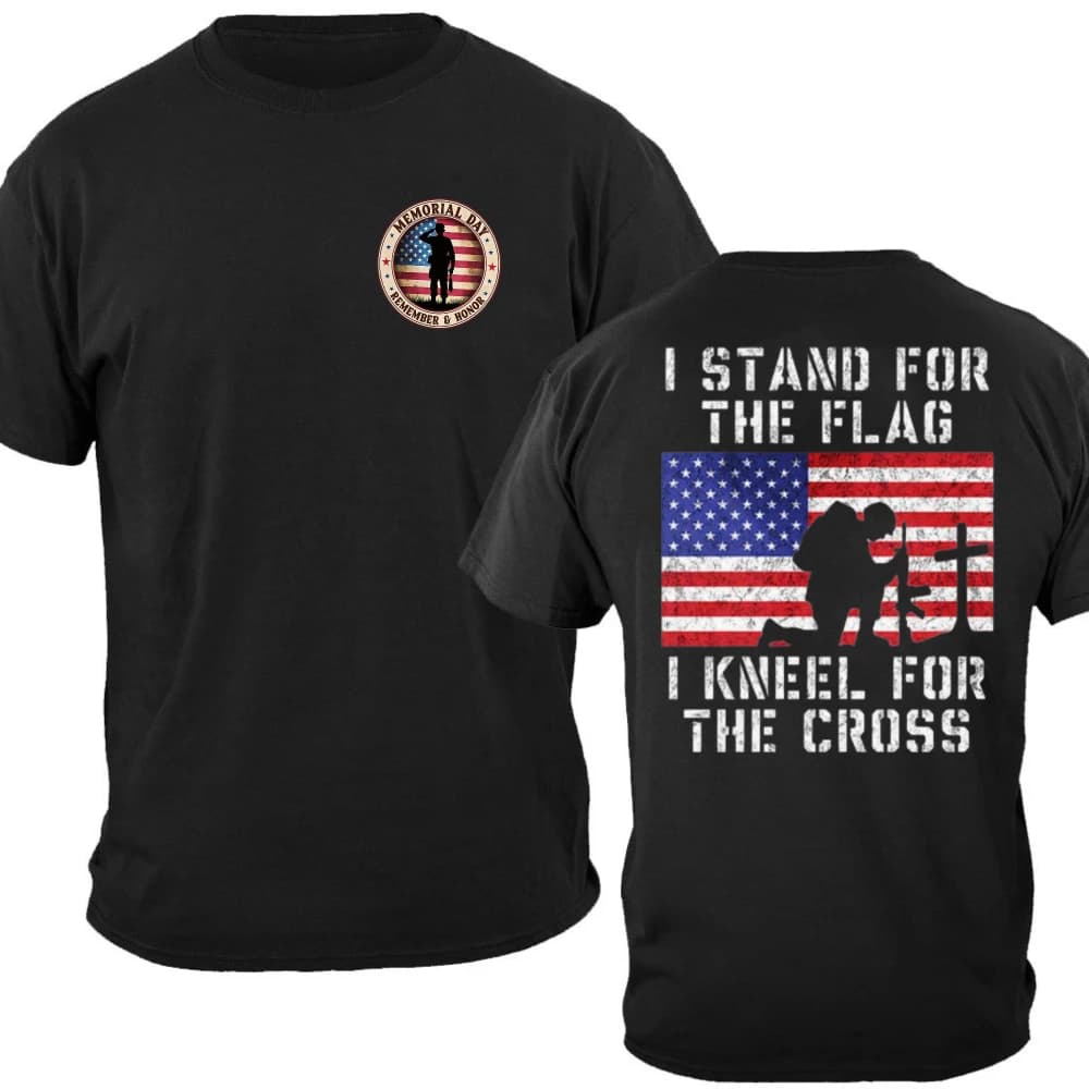 I Stand for The Flag Kneel for The Cross Sided Nostalgia T-Shirt American Patriot  God's Country Casual Mens Graphic Tshirts