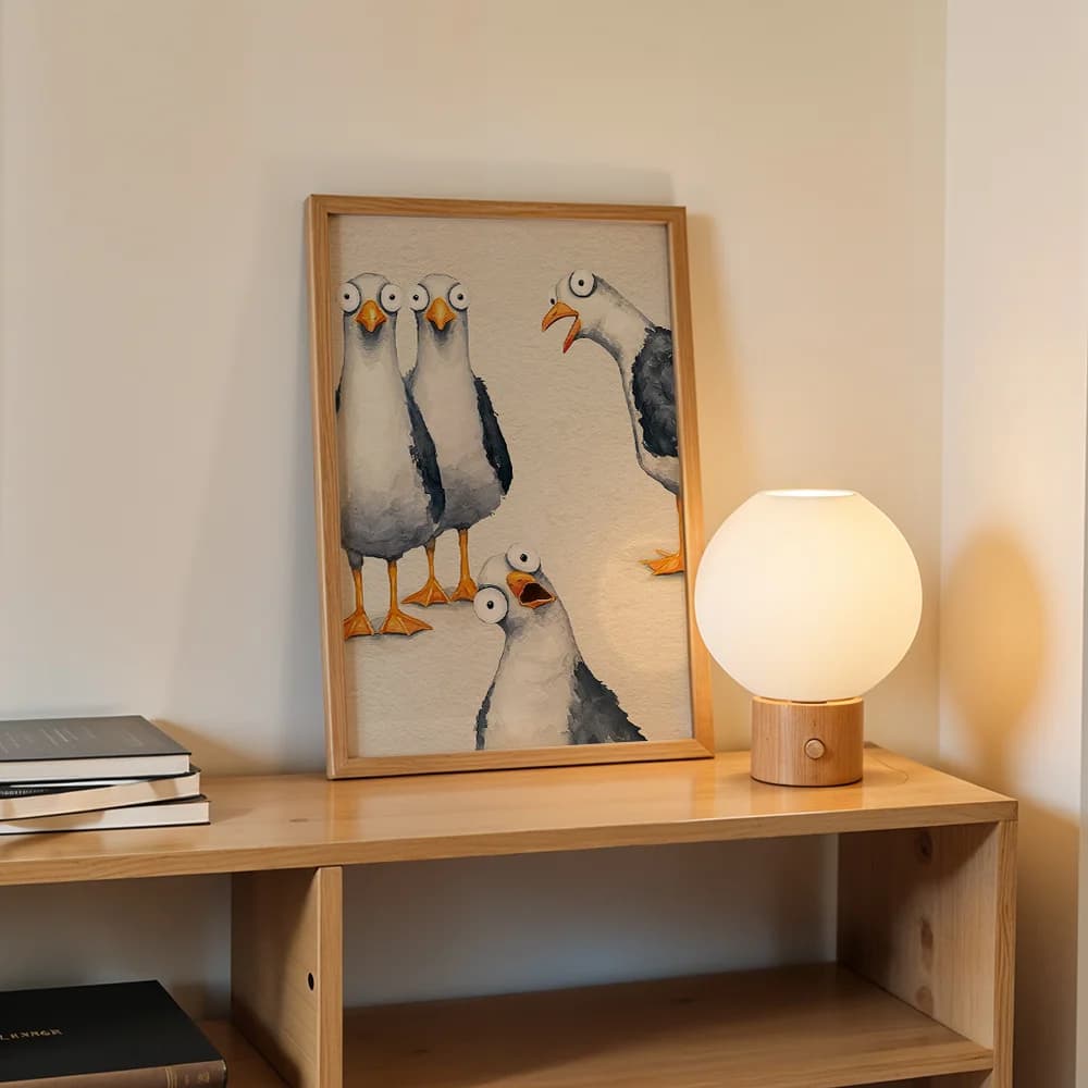 Simple Nordic Home Decor, Funny Whimsical Seagulls Canvas Poster Wall Hanging, Wall Art For Living Room And Study