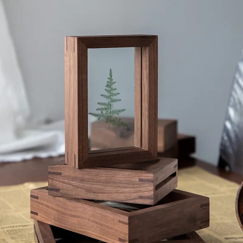 Black Walnut Solid Wood Photo Frame Double‑Sided Glass DIY Specimen Dried Flower Picture Frame Tabletop Wall Mount Home Decor