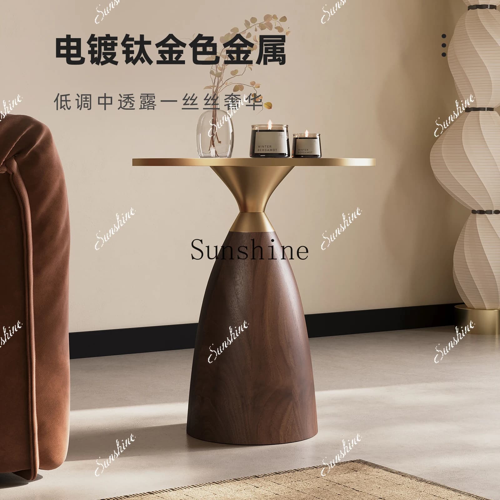 Living room sofa side table removable bedside small coffee table light luxury high sense round  FT