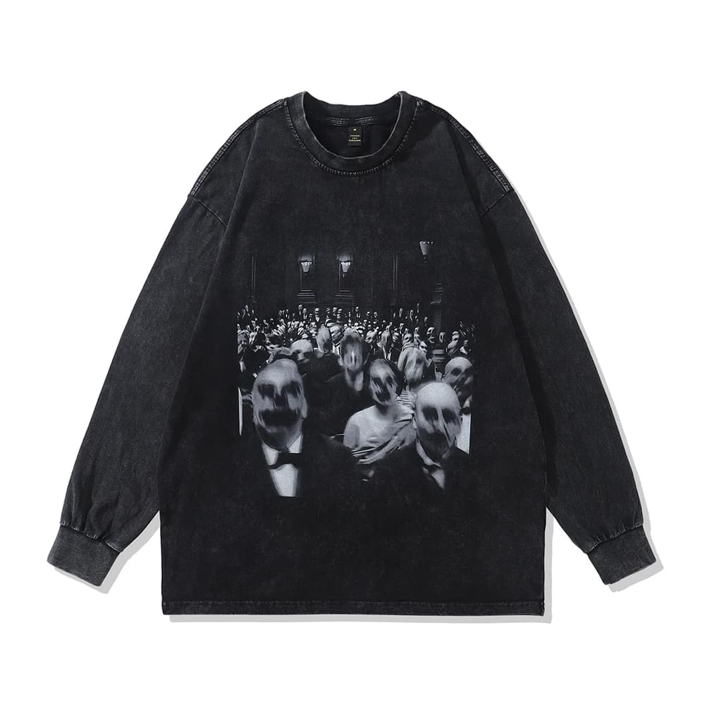 Evils Print Graphic T Shirts Oversized Vintage Long Sleeve Goth Men Y2k Grunge T-shirts Streetwear Loose Harajuku Anime Tops Tee
