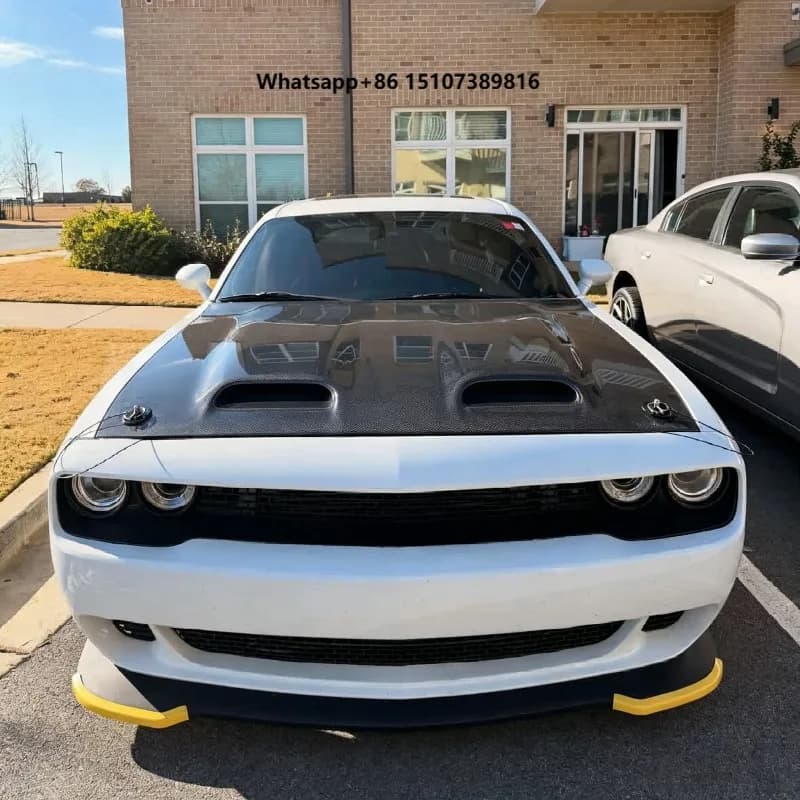 New NeoAuto Tech Vent Style Glossy Carbon Fiber Hood for 2008-2018 for Challenger OE 16789 170x150x20