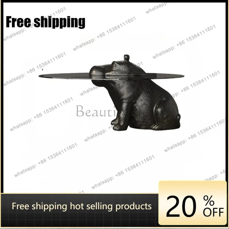 PG Italian minimalist creative hippo coffee table floor ornament modern design artwork living room tempered glass