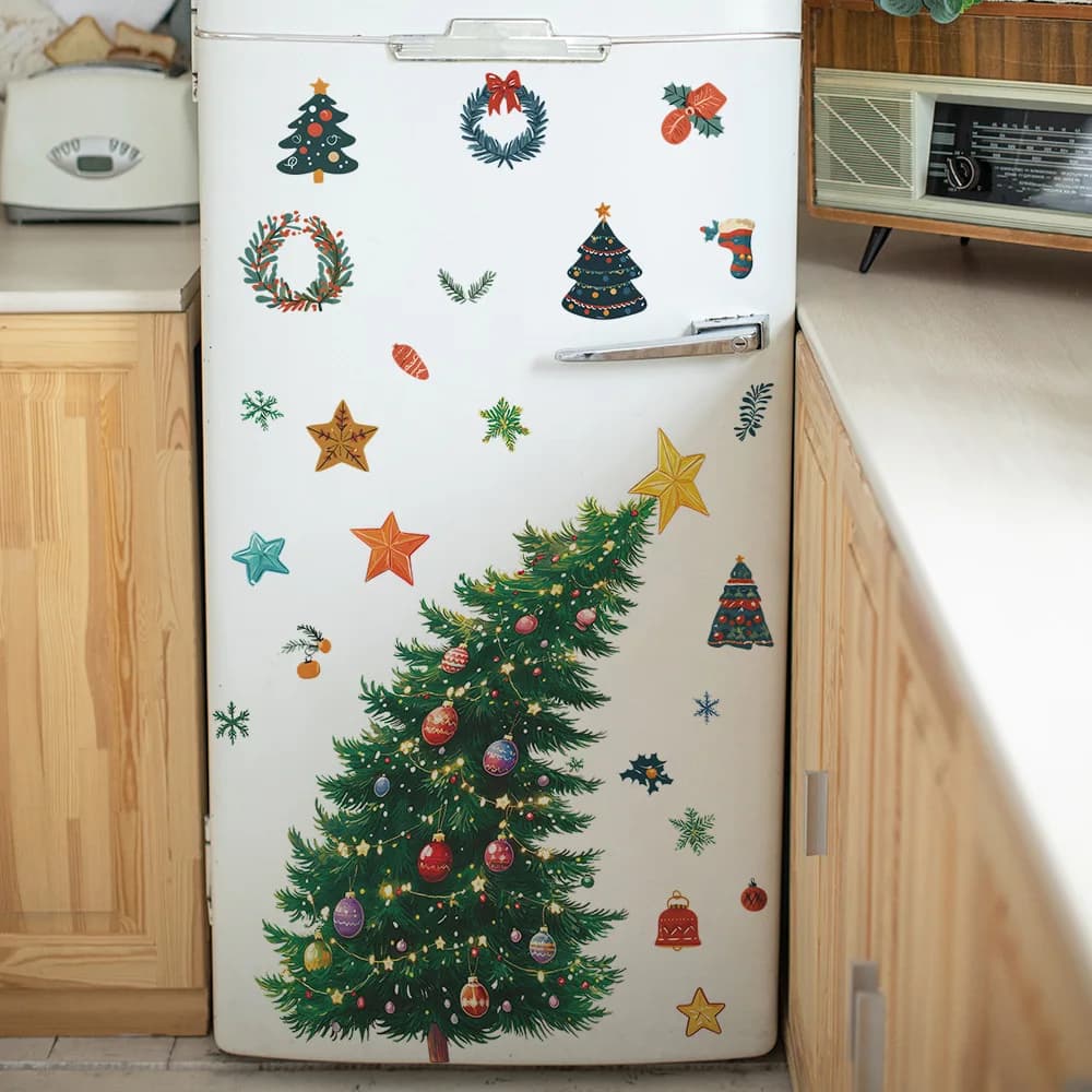 Creative Christmas Tree Stars Wall Sticker New Year Room Decoration Mural Christmas Kitchen Fridge Decor Self-adhesive Decals