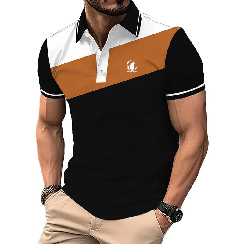 Fashion Color Stripe Print Polo T Shirt For Men Business Casual Lapel Short Sleeve Tops Summer Golf Wear Comfortable Loose Tees