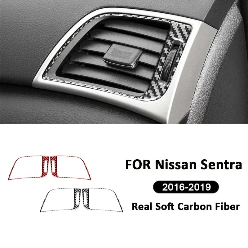 2PCS Carbon Fiber Car Side Air Outlet Vent Trim Frame Interior Decoration Sticker For Nissan Sentra Sylphy 2016-2019 Accessories