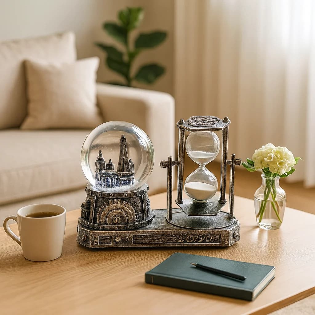 ‌Elegant Handmade Hourglass Timer,Musical Snow Globe LED Lights,Christmas Gift Desktop Decor,Anniversary Keepsake Collectible