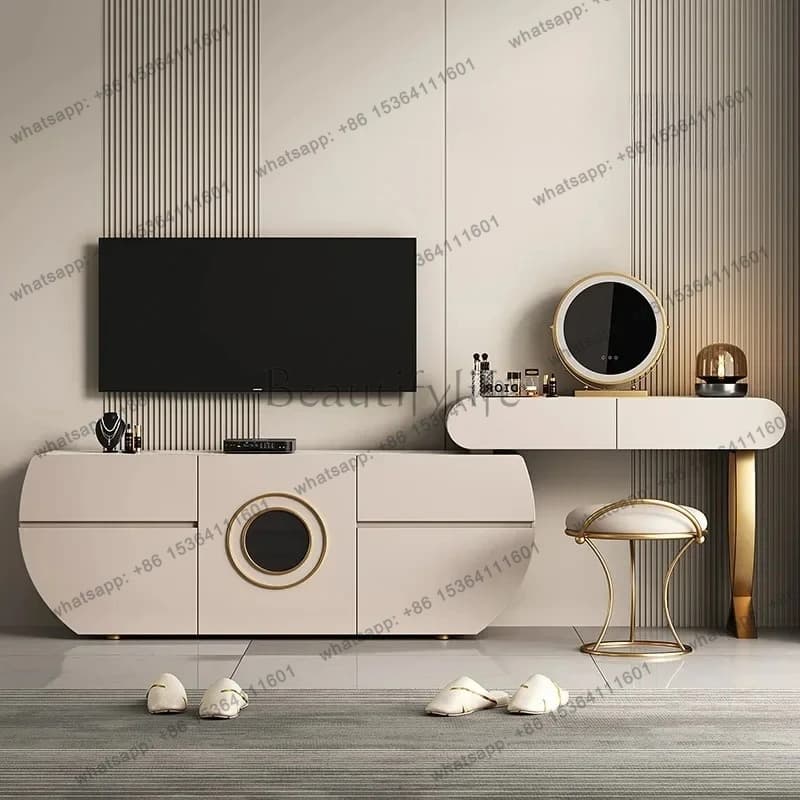 yj57 Beige Organizer Dressing Table Aesthetic Full Set Luxury Mirror Dressing Table Bedroom Nordic Tocador Con Espejo Furniture