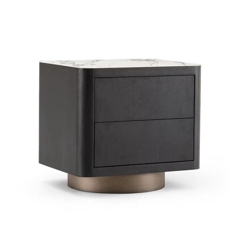 Modern bedside table marble top 2 drawer square wooden bedside table