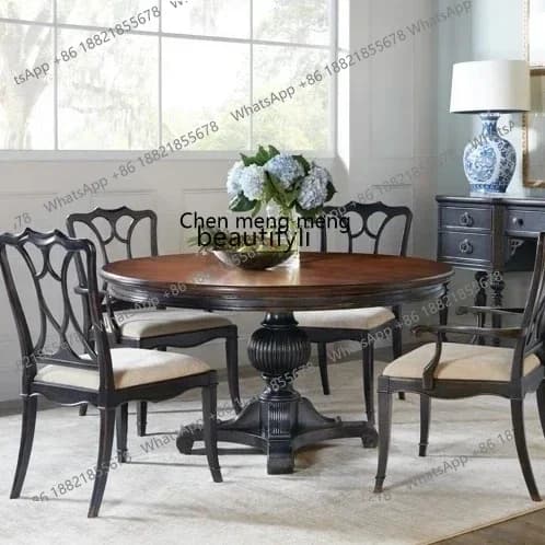 M178 American retro old dining table household solid wood table chair combination round dining table