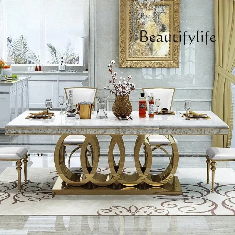 N36 Z Rama Dymasty Stainless Steel Dining Room Set Home Furniture Modern Marble Dining Table ,rectangle Table
