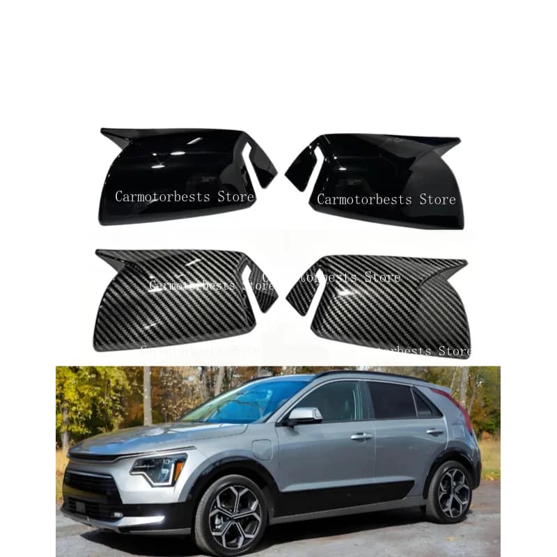 Car Rearview Side Mirror Cover Wing Cap  Fit For  Kia Niro 2022 2023 2024 2025  Rear View Case Trim Carbon Fiber