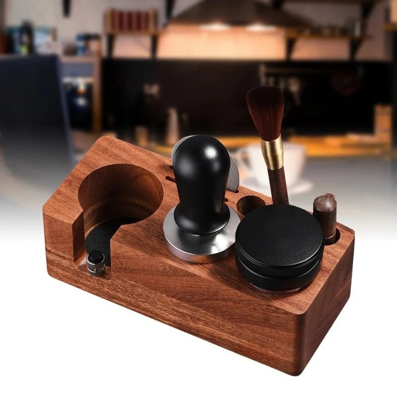 Coffee Tamper Holder Multifunctional Stand Walnut Espresso Tamping Station Mat Rack 54/58mm Coffee Machine Accessories