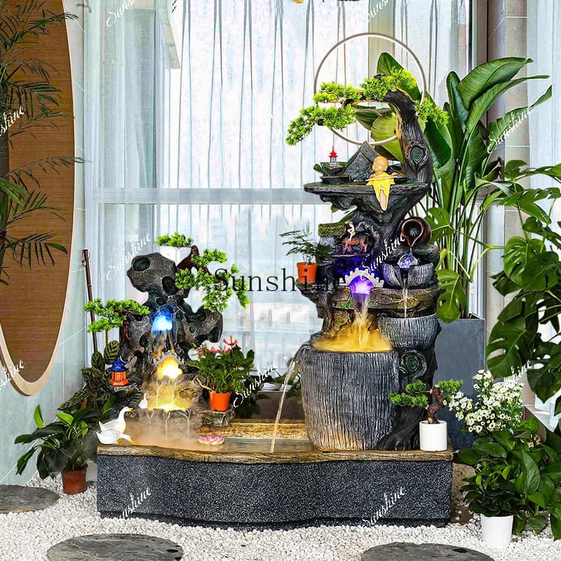Large floor-to-ceiling outdoor courtyard, fish pond landscaping, rockery, flowing water fountain decoration FT