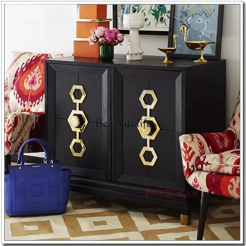LXAmerican light luxury wooden storage cabinet multi-layer solid wood narrow door sideboardSSS