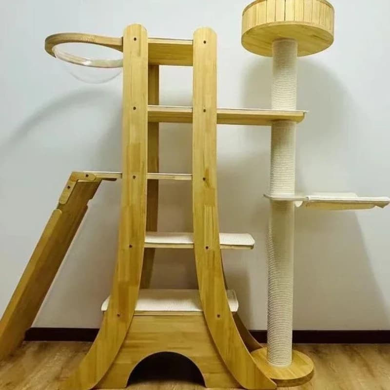 Solid wood cat climbing frame cat cabinet Tongtian column large climbing frame house