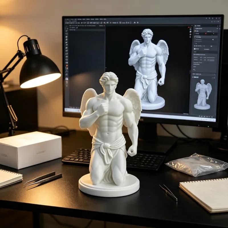 Muscular Kneeling Wing Angel Statue 3D Printed Greek Mythology Sculpture DIY Colorable Bedroom Desk Decoration