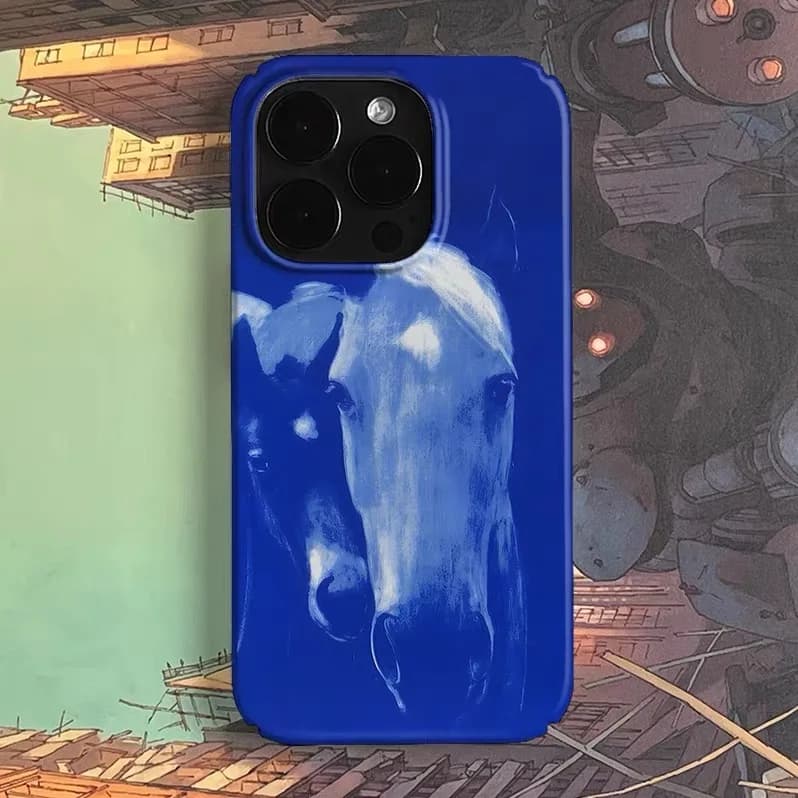 Blue Dreamy Horse Cartoon Phone Case for IPHONE 17 Air 16E 15 PROMAX 14 Plus 13 12 MINI 11 16Plus XR XS MAX Acrylic Phone Cover