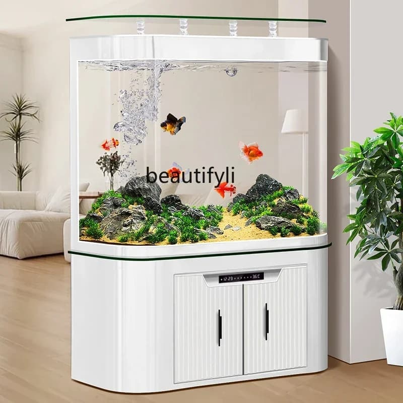 Q181  Fish tank aquarium modern light luxury bottom filter living room ecological water-free goldfish tank with bottom cabinet