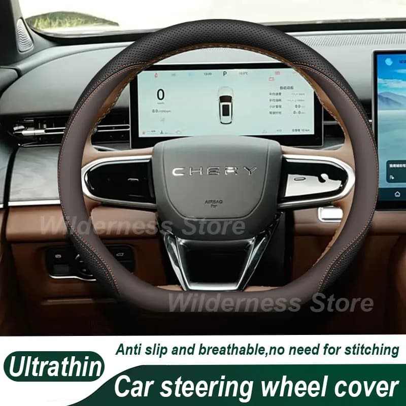 Leather Car Steering Wheel Cover For Chery Tiggo 9 CSH PHEV 2024 2025 2026 Auto Steering Wheel Cover Chery Tiggo 9 Accessories