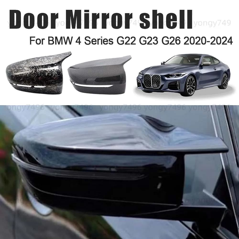 Protective Cover Door Mirror Shell For BMW 4 Series G22 G23 G26 2020 2021 2022 2023 2024 Piano Black Carbon Fiber Forging Lines