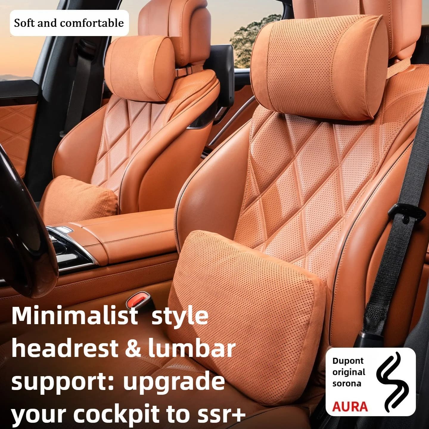 Suede Car Neck Pillow Car Waist Cushion Universal Fit Soft Car Headrest and Lumbar Set Seat Accessories Auto Neck Lumbar Support