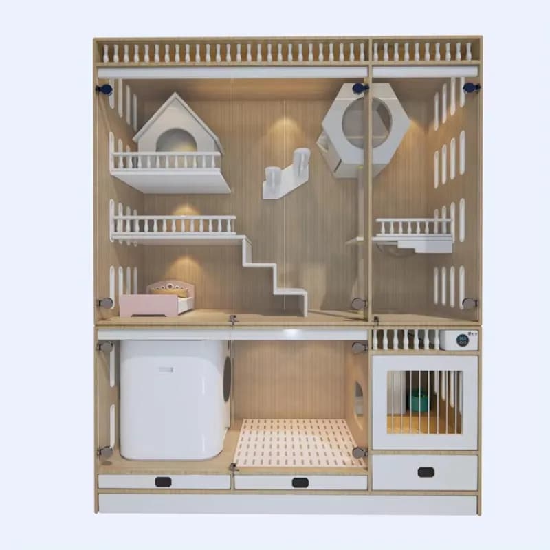 Customized Sizes Automatic Litter Box,drinker,feeder Wholesale Cat Cages Smart Cat Cage