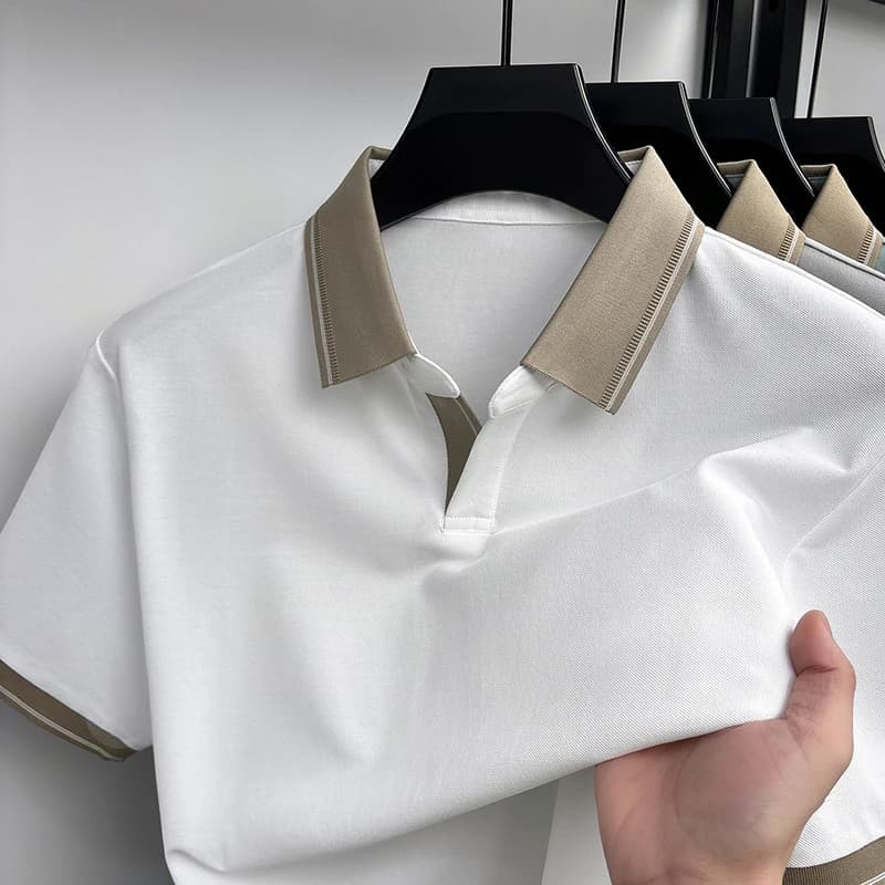 2026 Summer New Style Men's Fashion Collarless Polo Shirt Short Sleeve Top