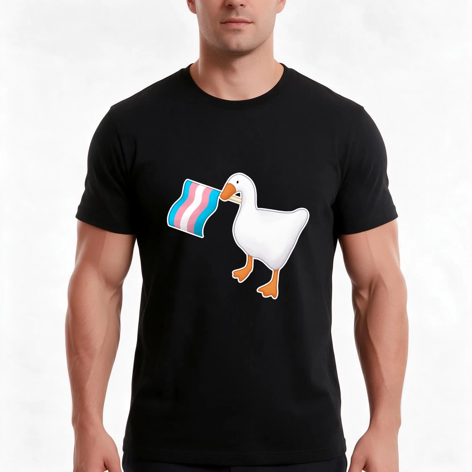 trans goose T-Shirt, Summer Casual Cotton Tee, Oversized Streetwear Tops, Vintage Graphic Print, Loose Fit Short Sleeve