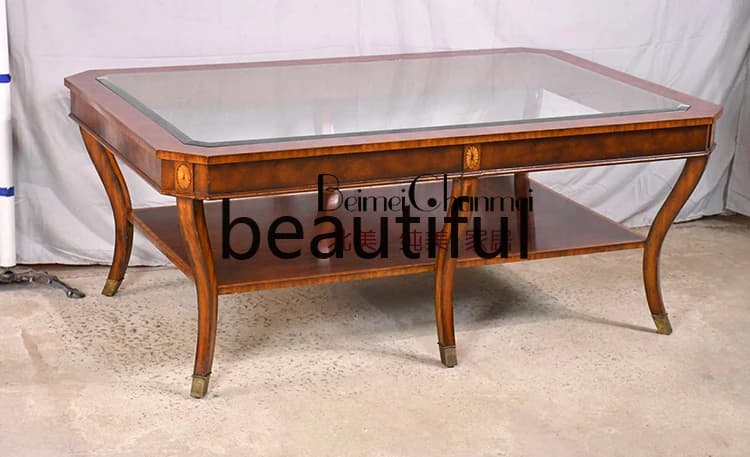 American living room household rectangular coffee table solid wood modern simple glass surface tea table balcony coffee table