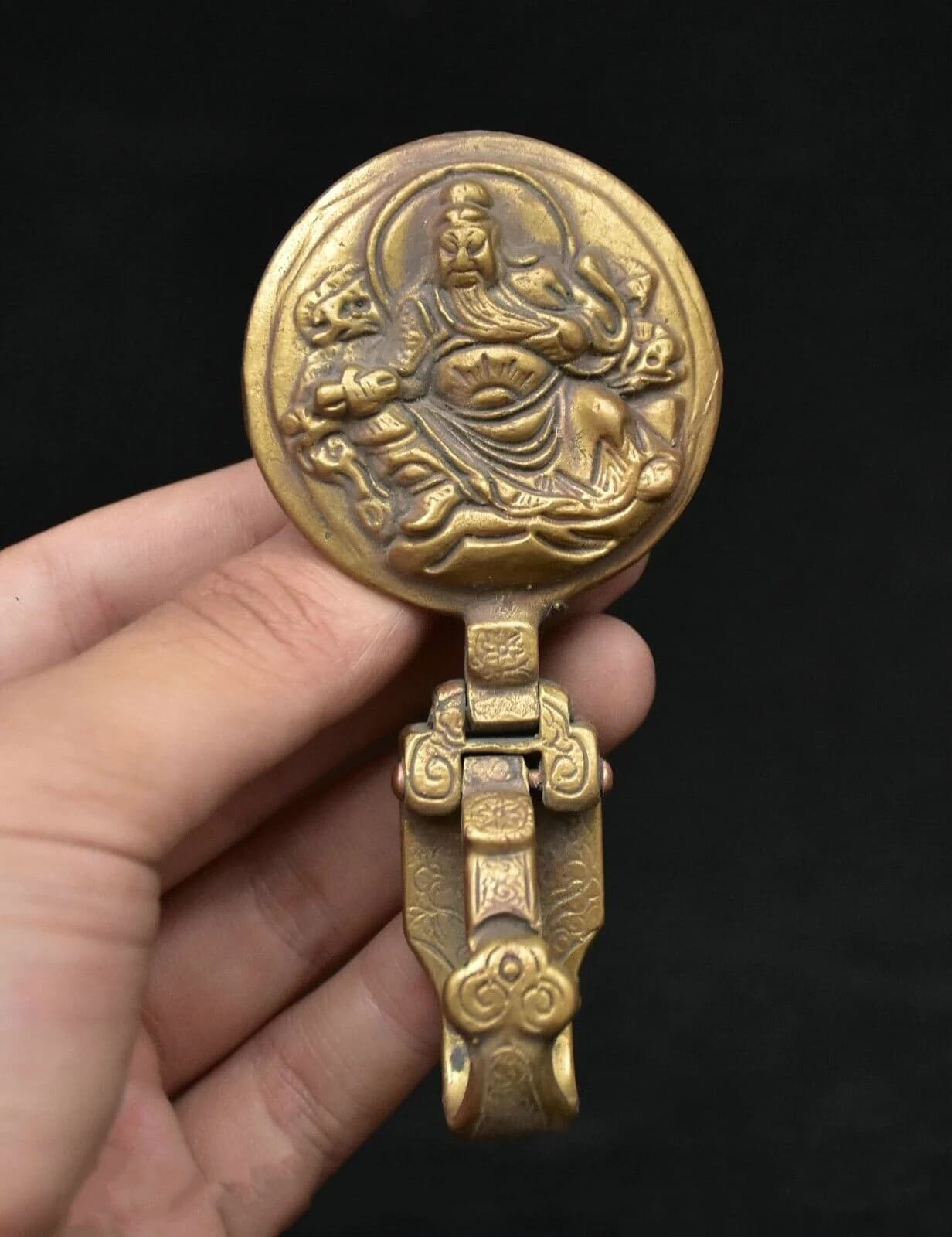 4" Old Chinese Copper Dynasty General Guan Gong Yu Buckle Statue