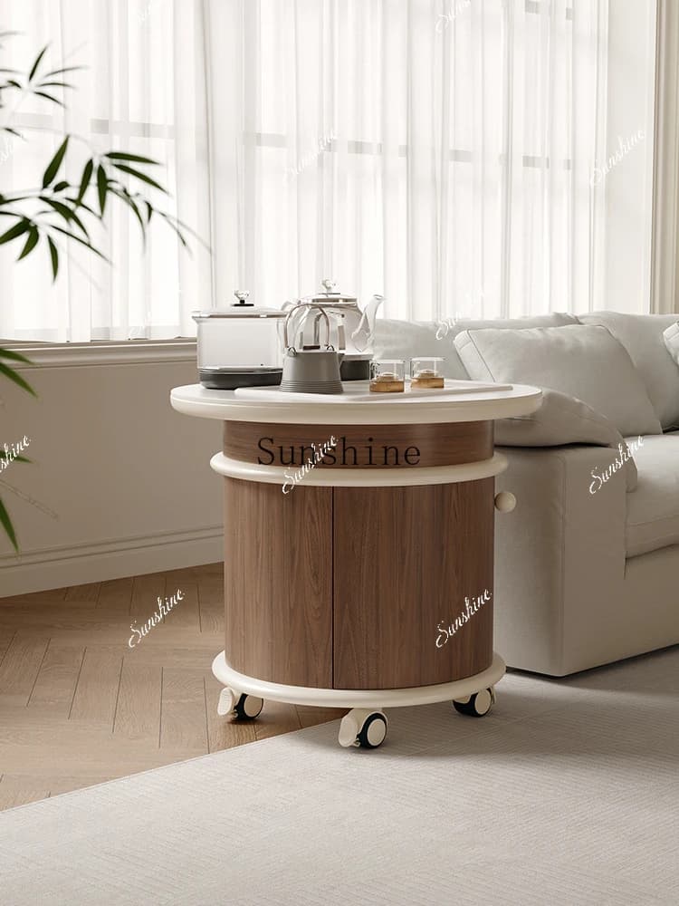 Integrated household round edge combination movable small tea table FT