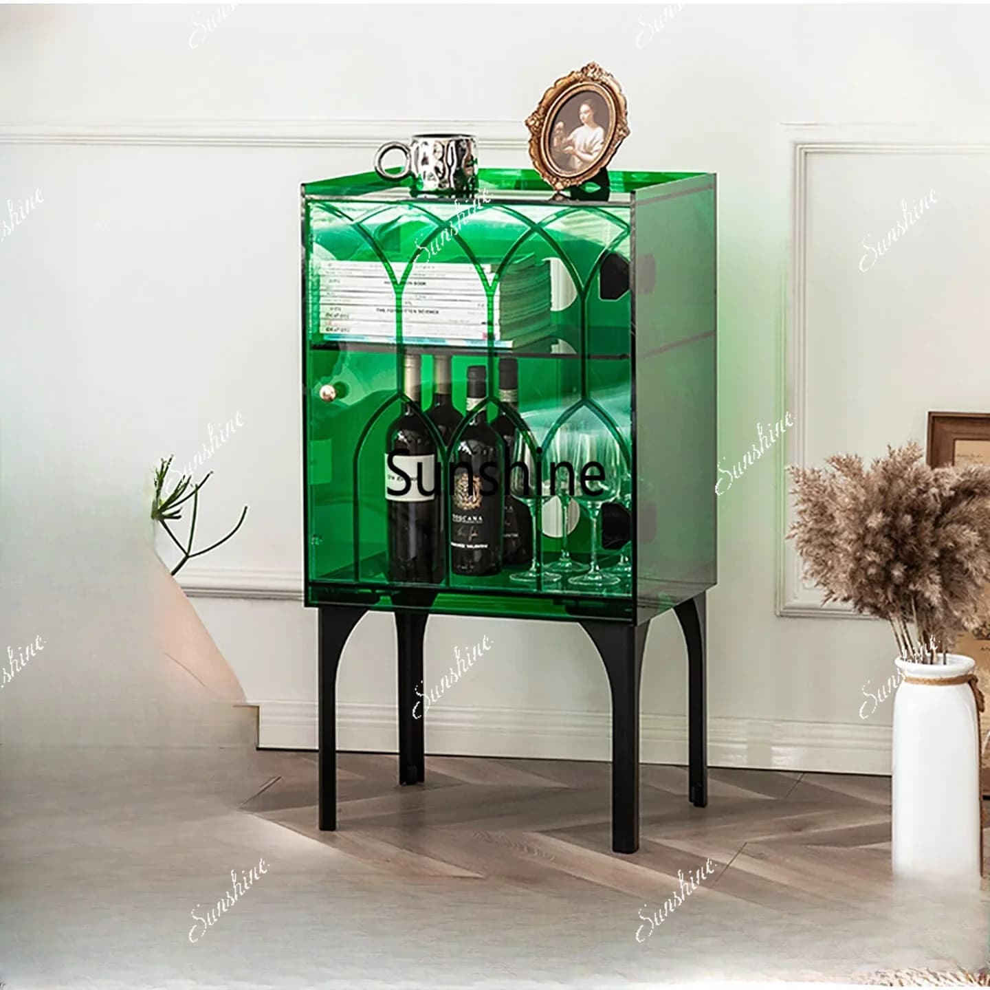 Light luxury simple storage cabinet glass living room sofa side cabinet