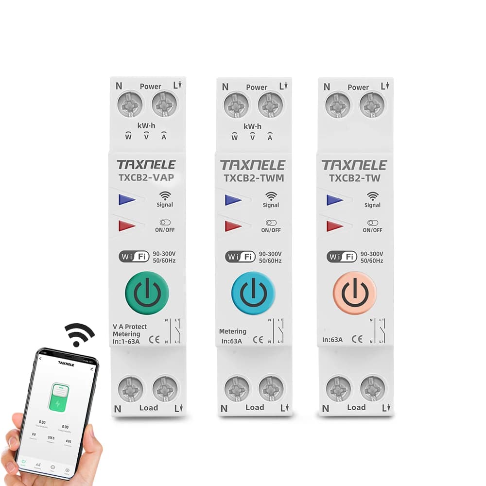 5pcs 63A 1P Wireless Connectivity Smart Switch Energy Meter KWh Metering Monitorings Circuit Breaker Timer Relay MCB Smart Life