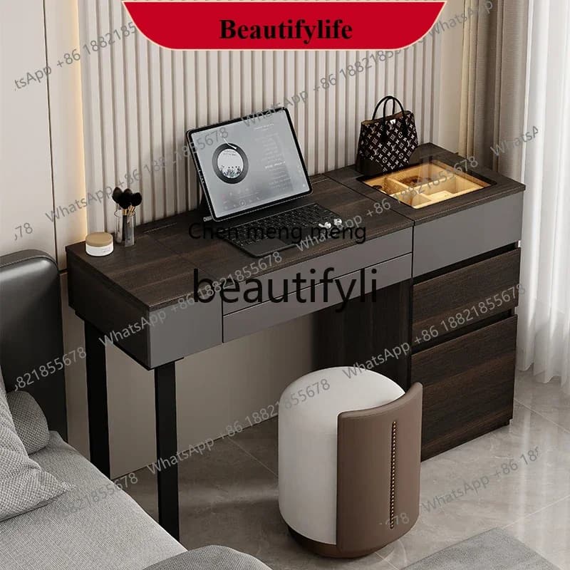 D178  Italian flip dresser storage cabinet integrated light luxury high sense solid wood makeup table