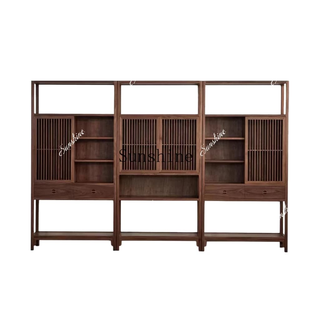 New Chinese Bogu frame walnut tea room storage display study background entrance tea cabinet  FT