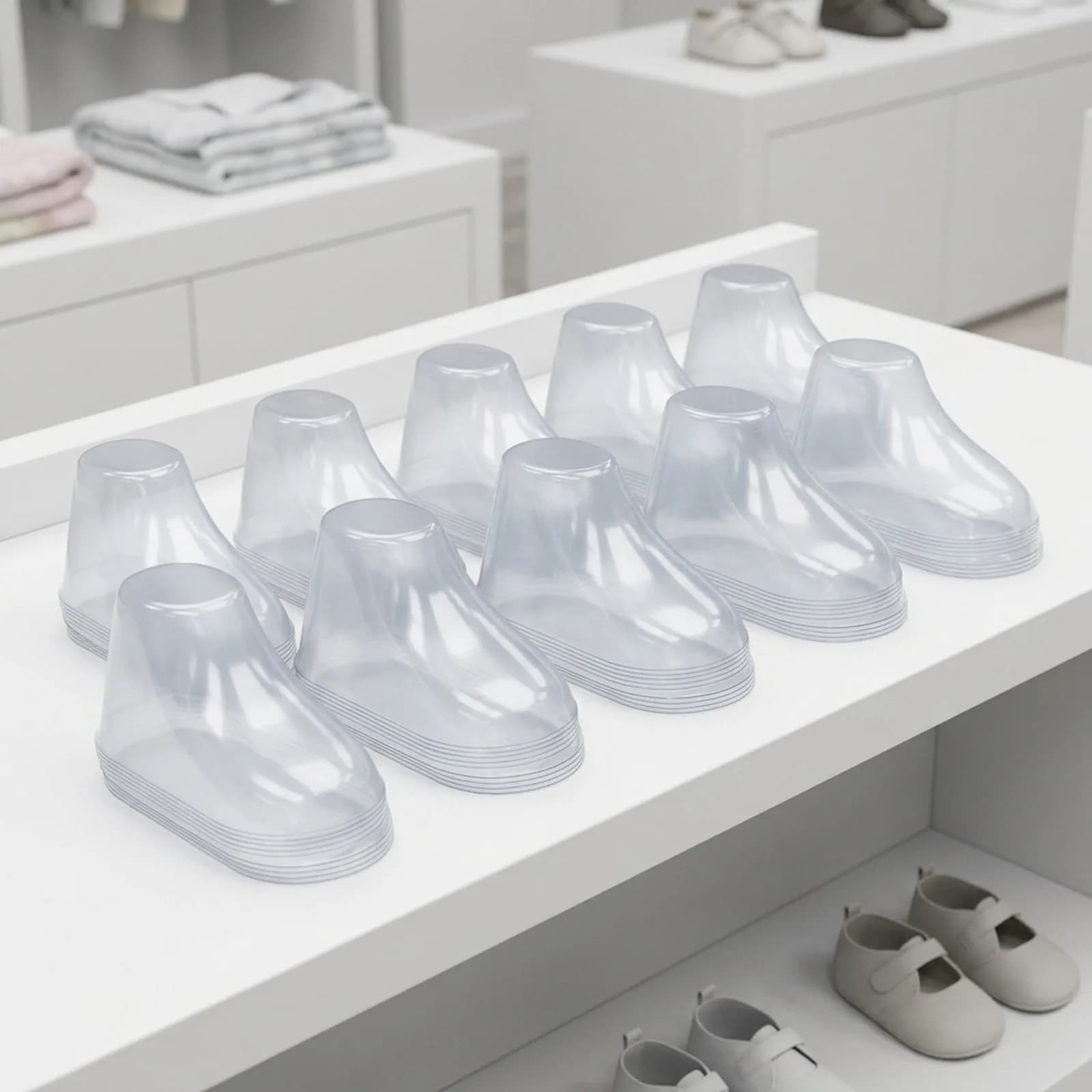 10 Piece PVC Clear Baby Bootie Display Socks for Showing Off Infant Shoes in Shops Online Listings and Up Stands