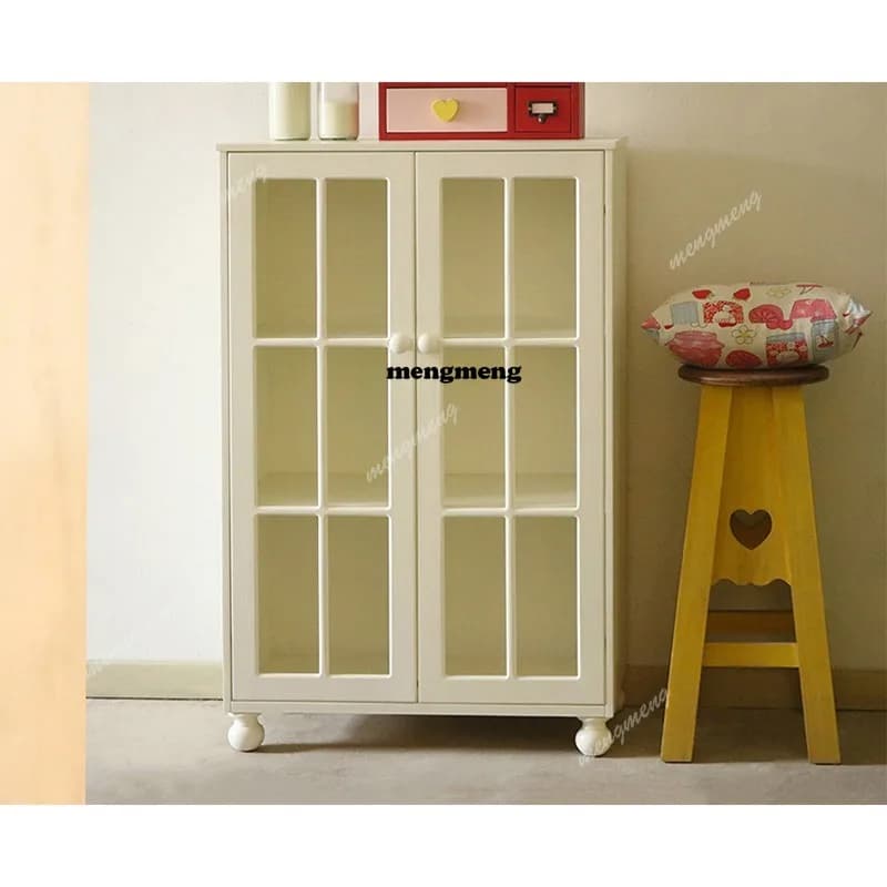 Cream White Display Cabinet - Wooden Bookcase Bag Storage Display Cabinet