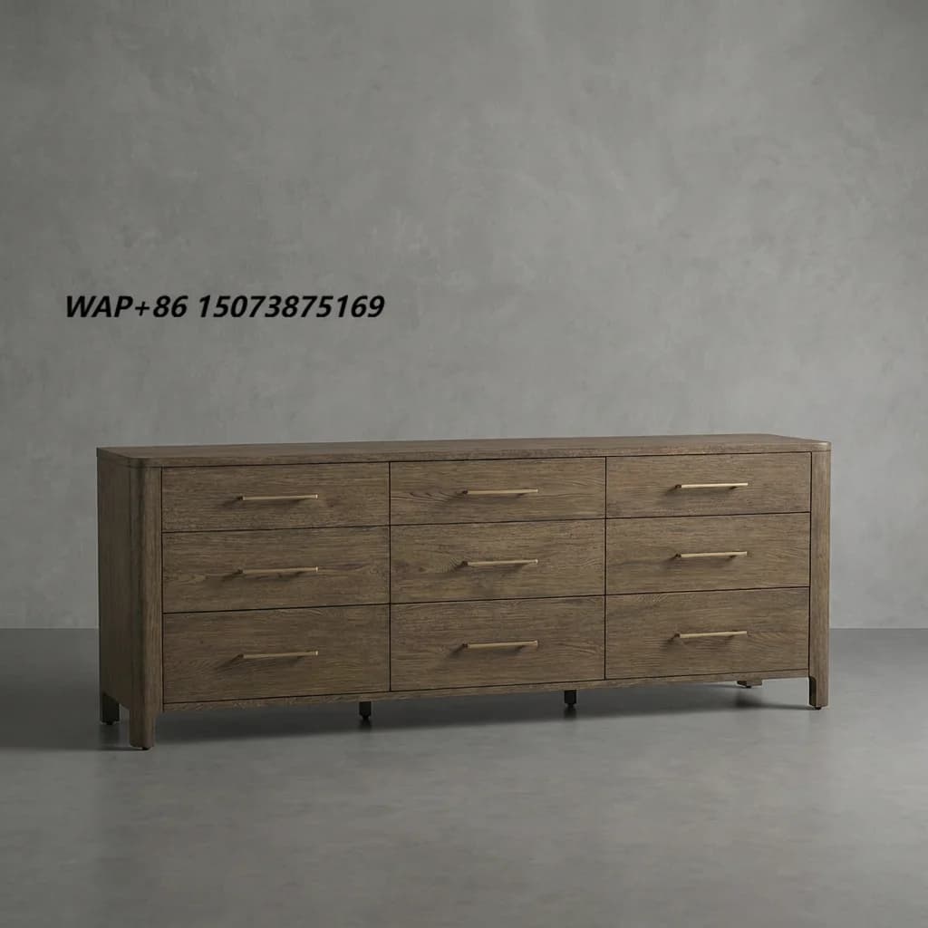Luxury Nine-Drawer Dresser Solid Oak Wood Dresser Desk Long Dressers Length Wise for Home Bedroom Living Dining Bathroom Use