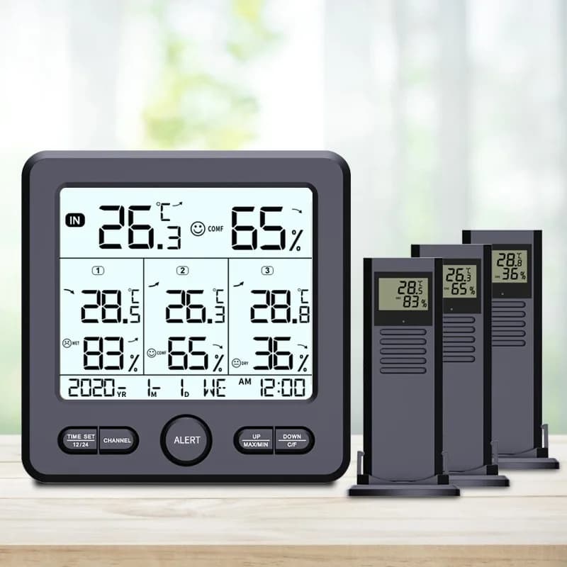 One to three wireless indoor and outdoor digital thermometer large screen with color alarm monitor