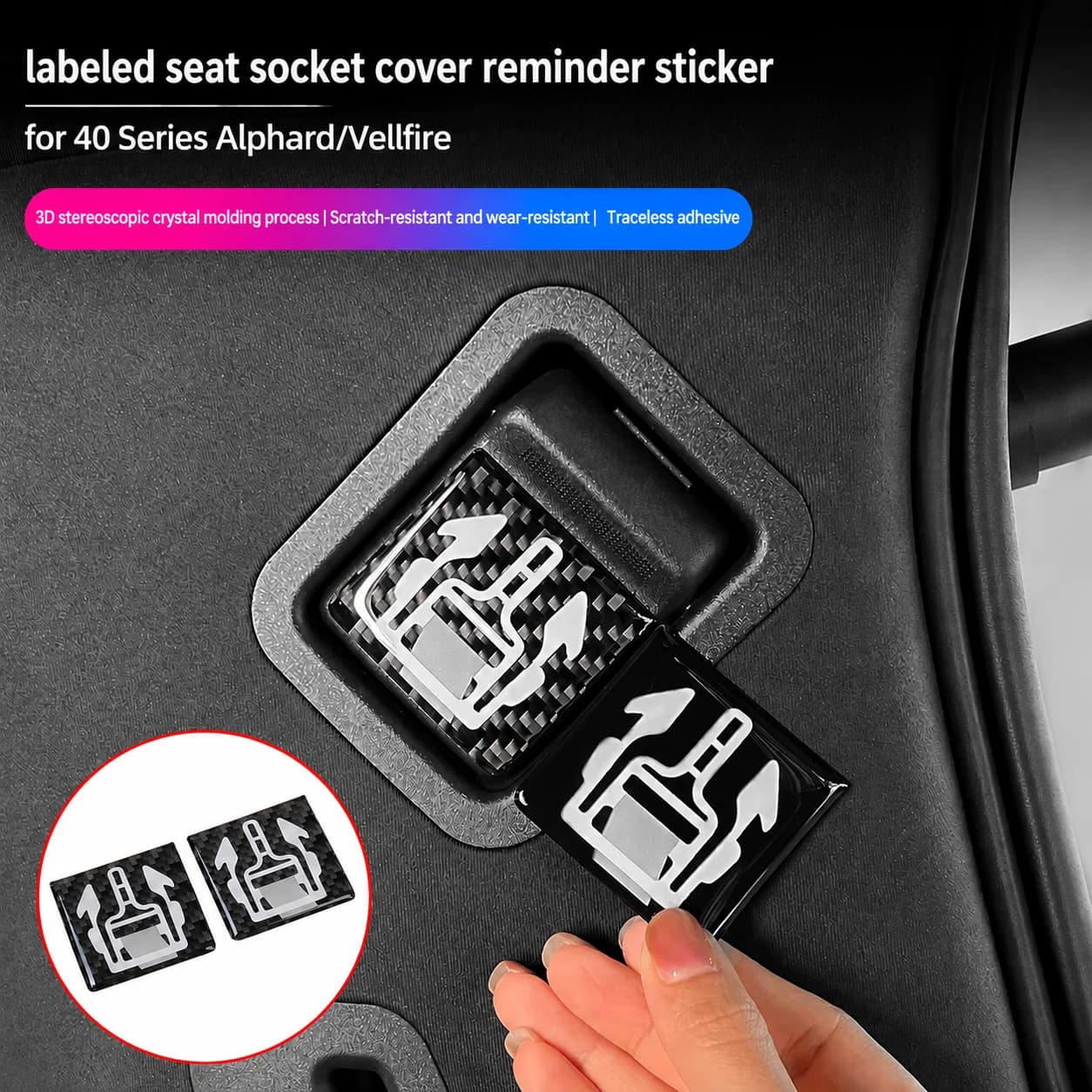 Car Seat Socket Cover Sticker for Alphard Vellfire 40 Series Rear Trunk Inlet Reminder Label 2PCS Auto Interior Accessories