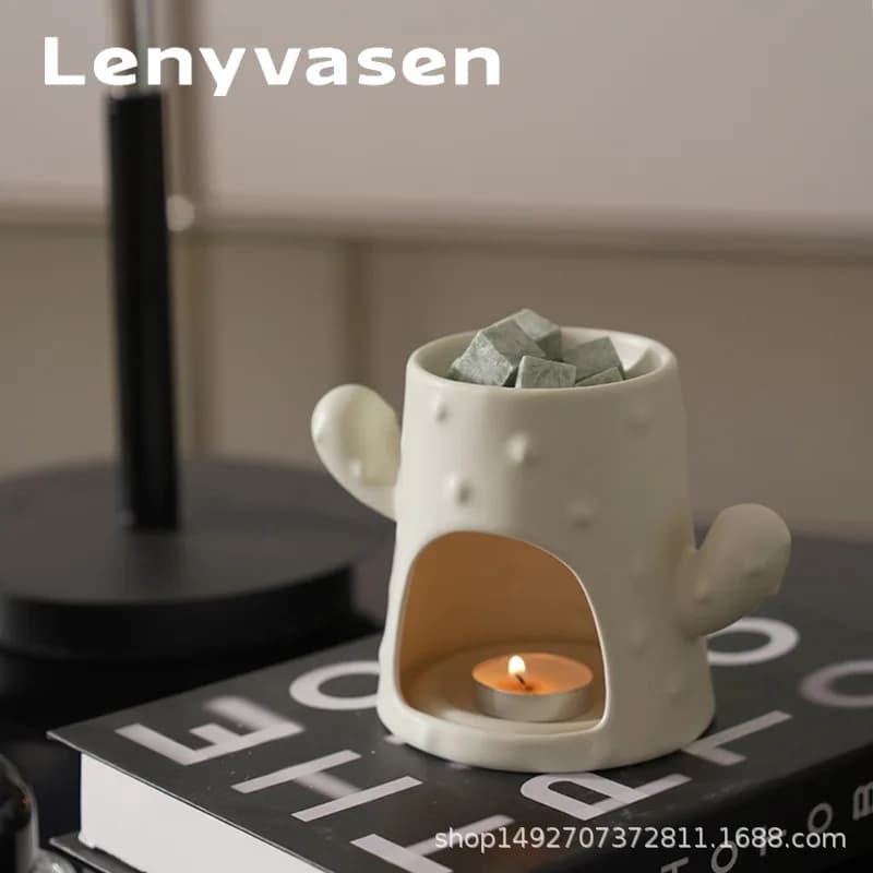 Hot Sale Creative Cactus Ceramic Aromatherapy Stove Essential Oil Heating Wax Melting Stove Household Bedroom Incense Ornament