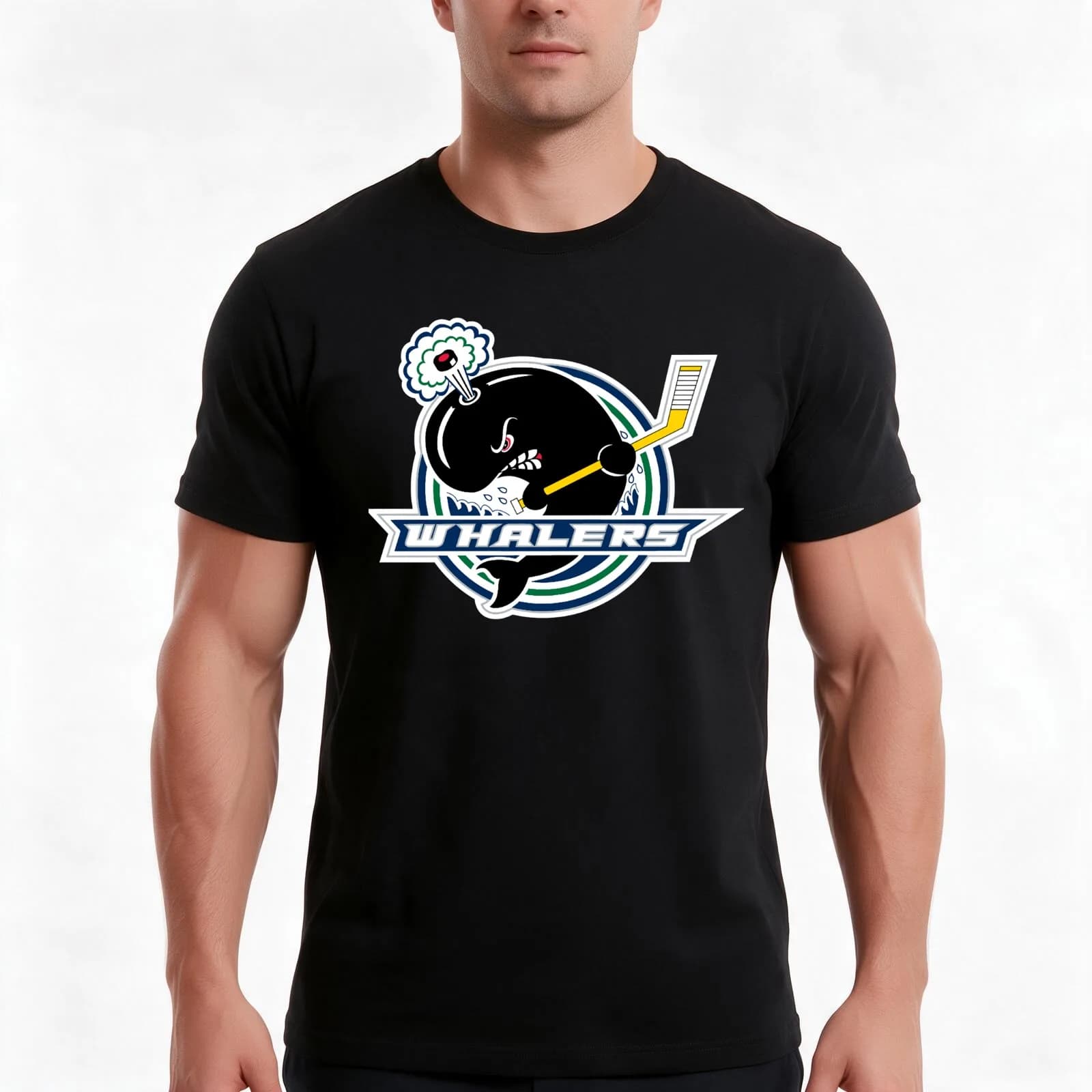 Plymouth Whalers T-Shirt, Summer Casual Cotton Tee, Oversized Streetwear Tops, Vintage Graphic Print, Loose Fit Short Sleeve
