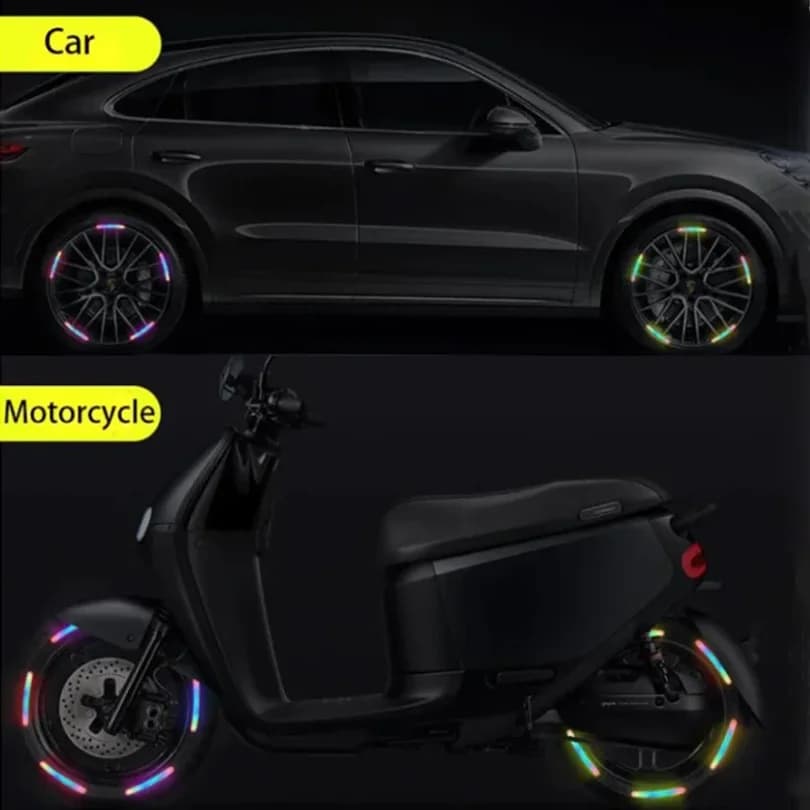 Anti-Collision Reflective Warning Stickers For Car Motorcycle, Bicycle Wheels, Seven-Color Laser Car Decoration Accessories