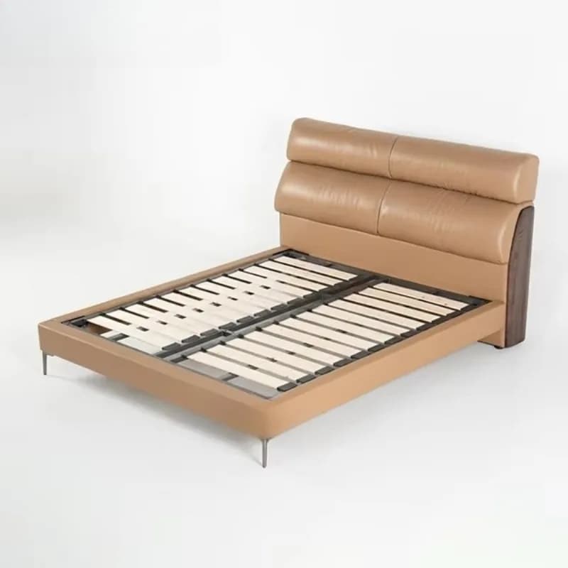 Modern luxury leather upholstered comfortable bed, king-size double bed, pine iron frame, double-sided storage space