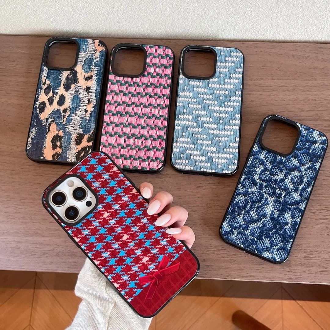 Korean Ins Creative Washed Denim Tie Dye Checkered pattern Phone Case for IPhone17 16 15 14 13 12 11 Pro Max Plus Hard Y2k Cover