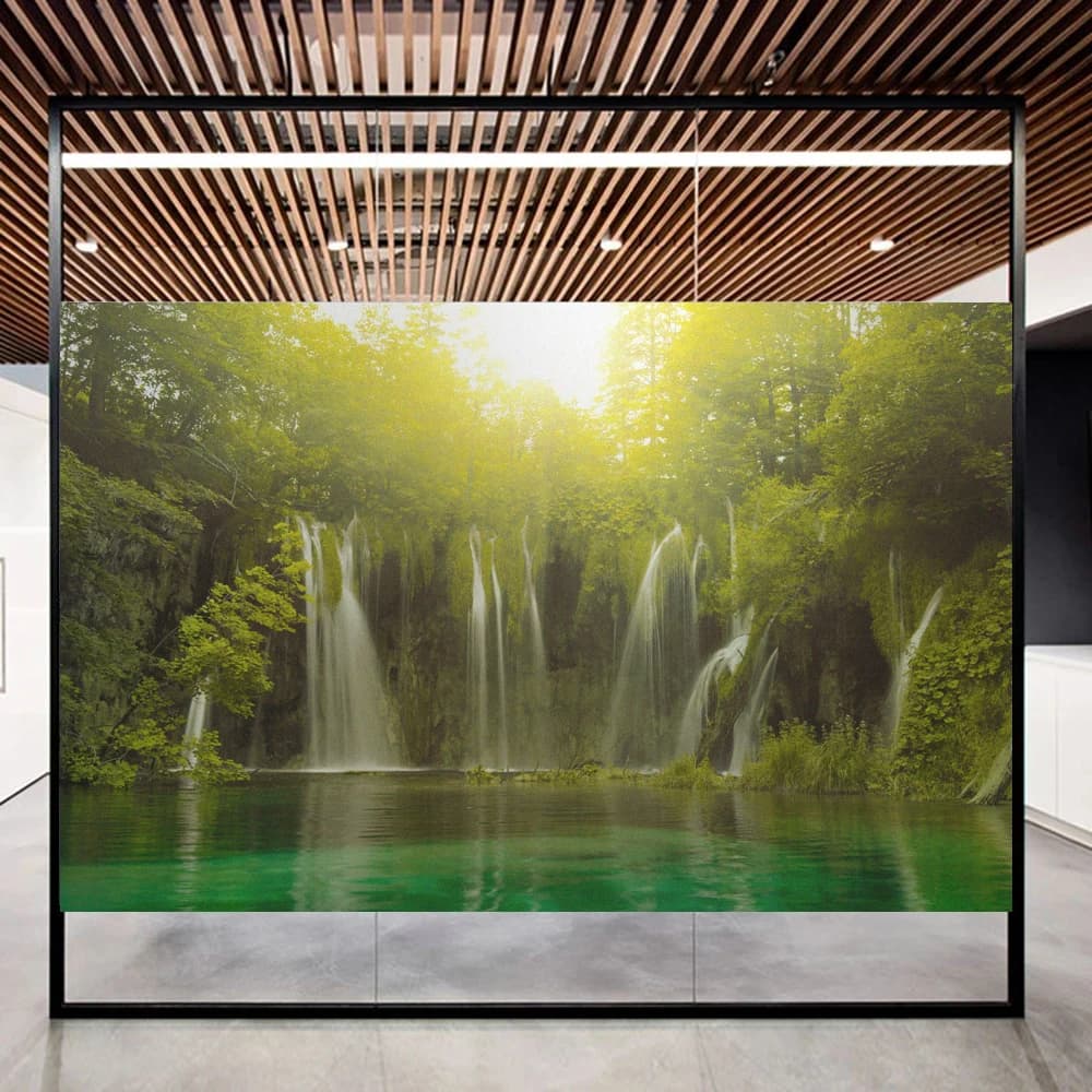 Privacy Window Film UV Blocking Heat Control Window Coverings Static Cling Lake Scenery Decorative Glass Window Sticker