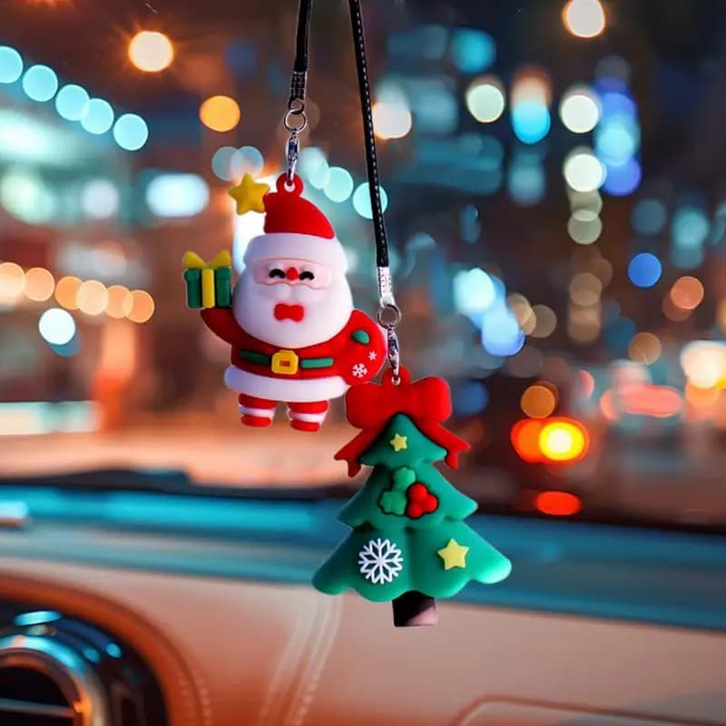 Cute Car Ornament Decorative Christmas Car Interior Accessories Snowman Christmas Cane Pendant Santa Christmas Tree Car Charm