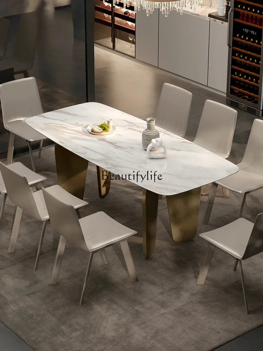 LJYImported natural marble dining table household light luxury high-end modern simple rectangular luxury stone dining table